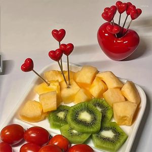 Fourchettes 10pcs forme de coeur mignon fourchette à gâteau en acier inoxydable pour la fête de mariage enfants choisit ensemble de saucisses de fruits