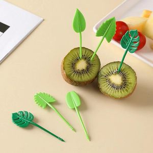 Fourks 10pcs pour enfants Picks Fruit Stick Stick Pockets de dents Mini Creative Leaf ShapeSfruit Cake Dessert Box Box Decor Bento Acces