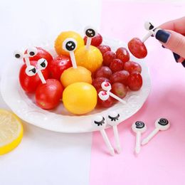 Fourks 10pcs / set mini fruits fourchettes fourchettes bâtons buffet sandwich toppers décor mignon yeux de dessin animé kawaii déjeuner bento box