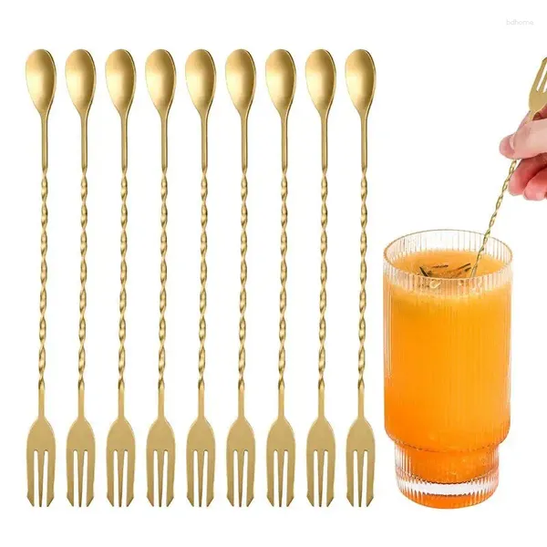 Horquillas 10pcs cóctel de acero inoxidable selecciones de frutas de la barra de barras con palitos de dientes de mango largo para el accesorio de fiesta