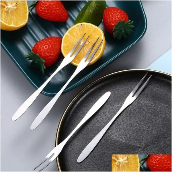 Fourchettes 10pcs fourchette à fruits en acier inoxydable à deux dents ménage sier durable mini anti-brûlure antirouille gâteau de dessert livraison maison gar dhvoz