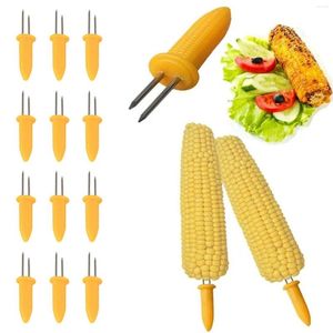 FORKS 12 PC Cotillas de agujas de maíz de acero inoxidable Herramientas creativas de cocina de barbacoa portátil