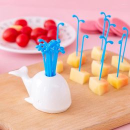 Horquillas 16pcs/set lindo ballena fruta horquilla niños bocadillos de bocadillo decoración de postre palillo de dientes accesorios de ensalada para pastel