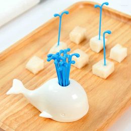 Tenedor de horquilla 16 piezas de ballena fuente de fruta mini dibujos animados pastel de bocadillo postre elección de palpas de dientes bento almuerzos decoración de la fiesta