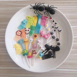 Fourks 1set Animal Fruit Fork Set Cartoon Mini Kids Kids Snack Cake Dessert Stick Decoration Decoration Pick Bento Table Vole