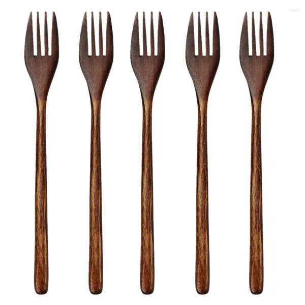 Tenedores 1 Juego de madera 5 piezas ensalada de madera ecológica cena tenedor vajilla vajilla para niños adultos (5 sin cuerda