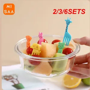 Fourks 2/3/6SEts Soconde de dents Mini Fruit Fork Fork Carton Carton Portable Portable Animal Forme