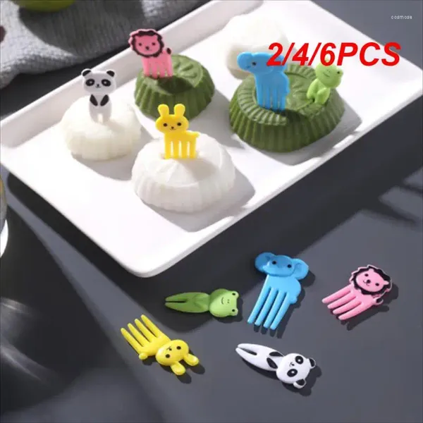 Fourks 2/4 / 6pcs Animal Fruit Fork Grade Plastic Mini Cartoon Kids Cake Dethornpick Bento Lunch Dessert Accessories Party Decor