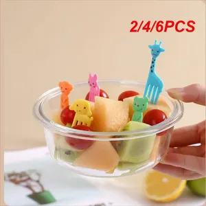 Fourks 2/4 / 6pcs Mini Fruit Fork Fork Grade Plastic Cartoon Kids Dethorpick Lunch Bento Accessories Party Decoration