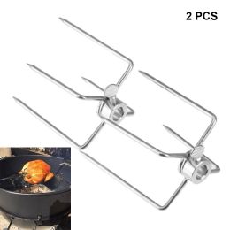 Fourks 2018 2PCS BBQ Fourks en acier inoxydable rôtise de fourchette à charbon à charbon de poulet pour rôtissoire accessoires de barbecue en charbon de bois