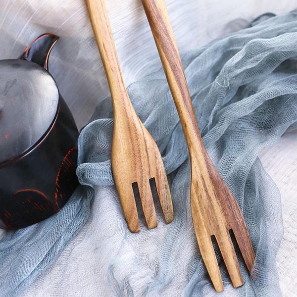 Fourchettes 2pcs dîner en bois mélangeant la cuisine de cuisine naturelle