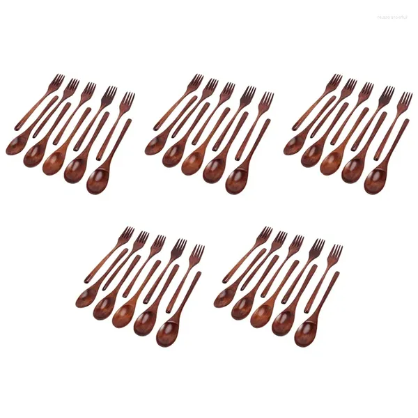 Tenedores 50 PCS Cucharas de madera Set Utensilio Reutilizable Cubiertos de madera natural para cocinar agitando comer