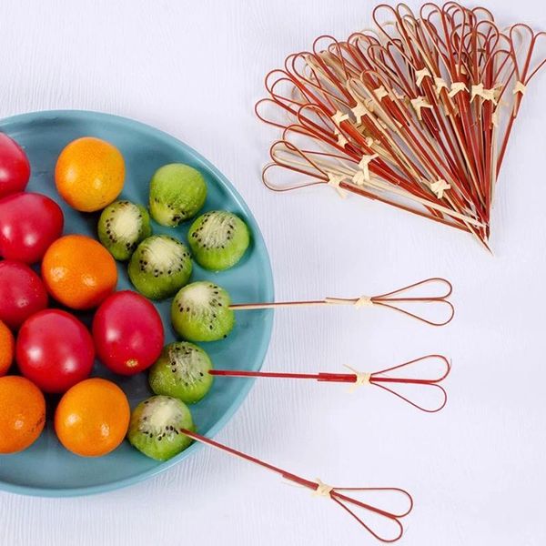 Vorken 50 Stuks Wegwerp Bamboe Stropdas Geknoopt Spiesjes Twisted Ends Cocktail Fruit Picks Vork Sticks Buffet Cupcake Topper