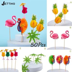 Fourks 50pcs Party Flamingo Ananas Cupcake Toppers Picks Pool Pool Luau Hawaiian Decoration Favors