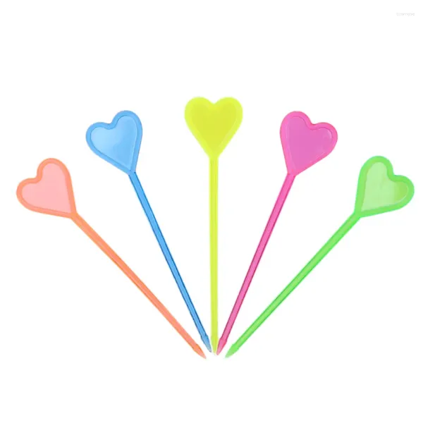 Fourks 50pcs Fruits en plastique Plastique Apériteur jetable bâtons de cocktails mignons colorés créatifs coeur coeur accessoires de cuisine