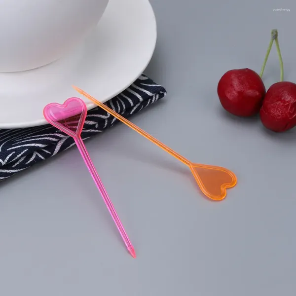 Fourks 50pcs Fruits en plastique jetable mignon coloré portable portable amour coeur en forme de cuisine accessoires de cuisine
