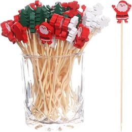 Forks 50 unids / set Palitos de frutas de Navidad Desechables Bambú Copo de nieve Árbol Elk Santa Claus Muñeco de nieve Adornos de Navidad