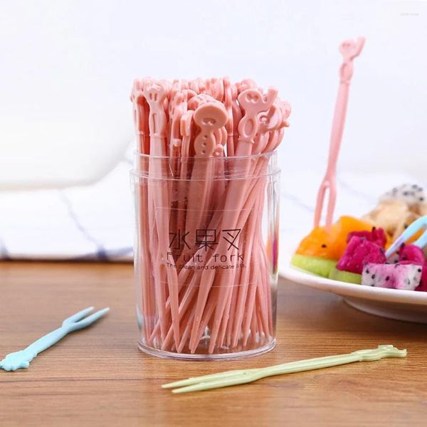 Fourks 50pcs / Set Fruit Fork Cake Dessert Children Snack Mini Party Holiday Love Table Voline Décoration Plastic