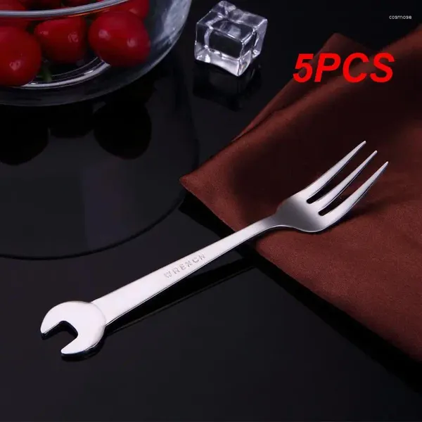 Tenedores 5 uds forma de llave creativa tenedor de té 304 cuchara de cena de acero inoxidable juego de cubiertos de café vajilla familia Camping cocina