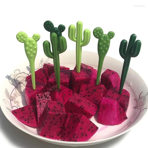 Fourchettes 6-50pc plastique vert cactus fruits légumes vaisselle mignon mini enfant en bas âge enfants fourchette cure-dents enfants nourriture choisir