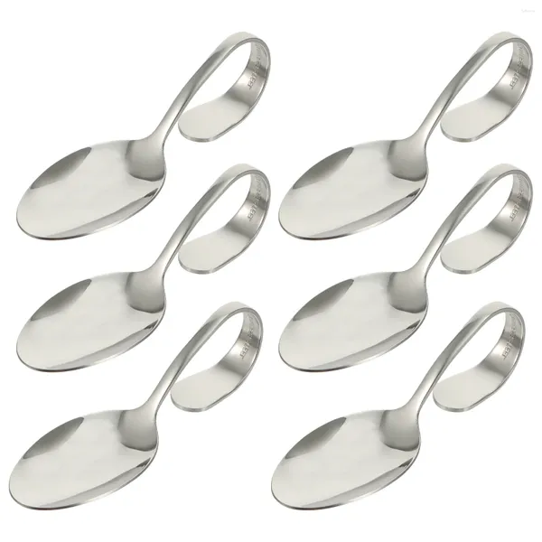 Tenedores 6 PCS Cóctel Mango curvo Cuchara Niño Helado Scoops Bebé Metal Acero inoxidable Vajilla a prueba de herrumbre