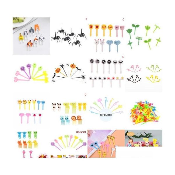 Fourks 650pcs Animal Fruit Fork Grade Plastic Mini Cartoon Kids Cake Tootick Bento Lunch Accessories Party Dec Drop Livrot Home294o