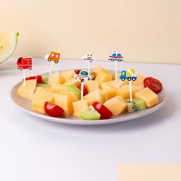 Vorken 6 Stuks Auto Fruit Vork Picks Mini Cartoon Kinderen Snack Cake Dessert Pick Tootick Bento Lunches Feestdecoratie Drop levering H Dh5Th