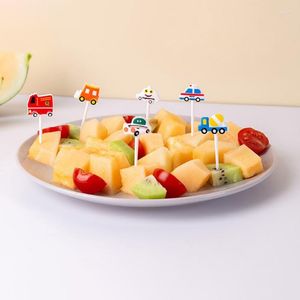 Forks 6Pcs Car Fruit Fork Picks Mini Cartoon Children Snack Cake Dessert Pick Toothpick Bento Lunches Party Decoration