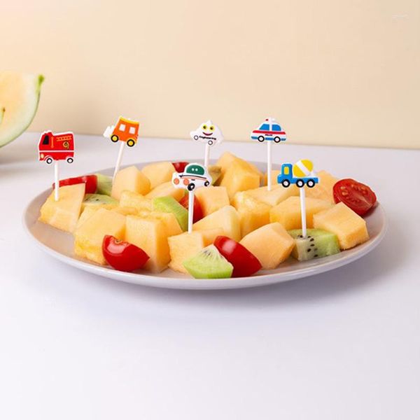 Fourks 6pcs Car Fruit Fork Picks Mini Cartoon Children Children Cake Cake Dessert Pick To dans Bento déjeuner Décoration de fête