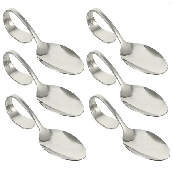 Fourchettes 6 pièces cuillère d'apprentissage cuillères à salade en acier inoxydable cuillères à alimentation automatique café dessert thé en remuant (argent