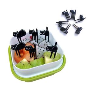 Forks 6Pcs/Lot Black Cat Fruit For Kids Children Dessert Cake Decoration Tableware Dinnerware Kitchen Gadgets Accessories Drop Deliv Dhoyt