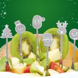Fourks 6pcs / Set Christmas Fruit en acier inoxydable Salade Gâteau Cake Snack Snack Tooths Tooths Picks Table Voleille