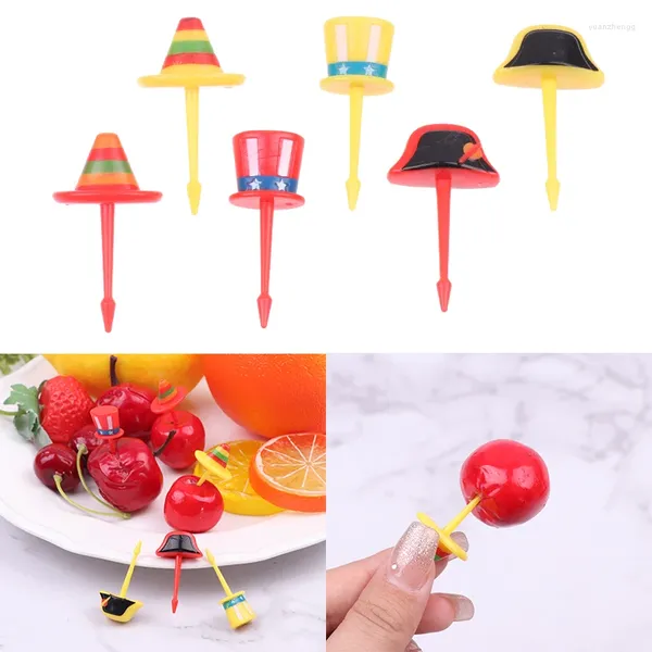 Fourks 6pcs / set mini chapeaux de dessins animés fruits fourchettes enfants snack desert pick gâteau bento déjeuner décoration fête mignon pour les pâtisseries