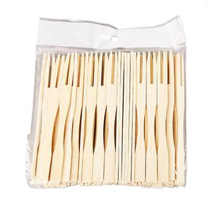 Fourchettes 80pcs Cocktail de bambou Double Prong Picks Dégustation pour apéritif Fruits Pâtisserie Dessert