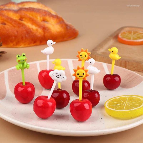 Fourks 8pcs Animal Fruit Fork Set Cartoon Mini Kids Kids Snack Cake Dessert Stick Stick Decoration décoration Pick Bento Table Vole