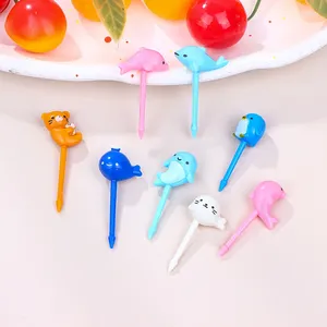 Vorken 8 stks fruit vork graad plastic mini cartoon dier kinderen cake tandenstokers lunch bento accessoires huishoudelijk servies