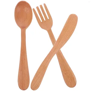 Ensemble de trois fourchettes en bois de hêtre, cuillère en bois, Kit de couverts, fourchette à Steak, vaisselle de table, couverts ménagers, cuisine occidentale