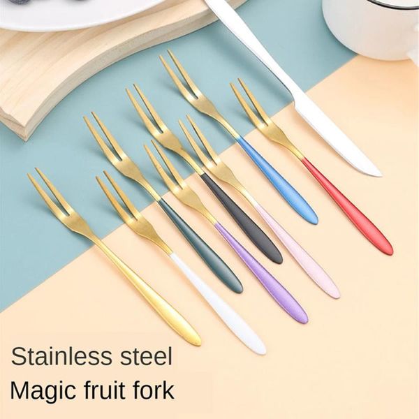 Forks Childrens Small Fork 304 en acier inoxydable à deux dentées vent mignon de table de table fruit sher doré