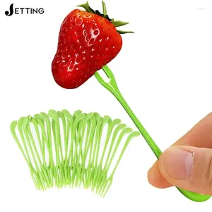 Forks Creative 10pcs / Set Green Tender Shoot Fruit Fork Fork Cocket Tools Gadget Tools Gadget Gadget