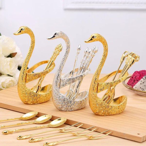 Forks Creative Dingeware Set Swan Swan Swan Swan Swan With 6 cuillères pour le café Fruit Cake Dessert Ragasir mélange