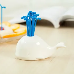 Horquillas Fuente de ballena creativa fruta de la horquilla de plástico dibujos animados de plástico para niños palillo de dientes bento decoración de la fiesta del accesor