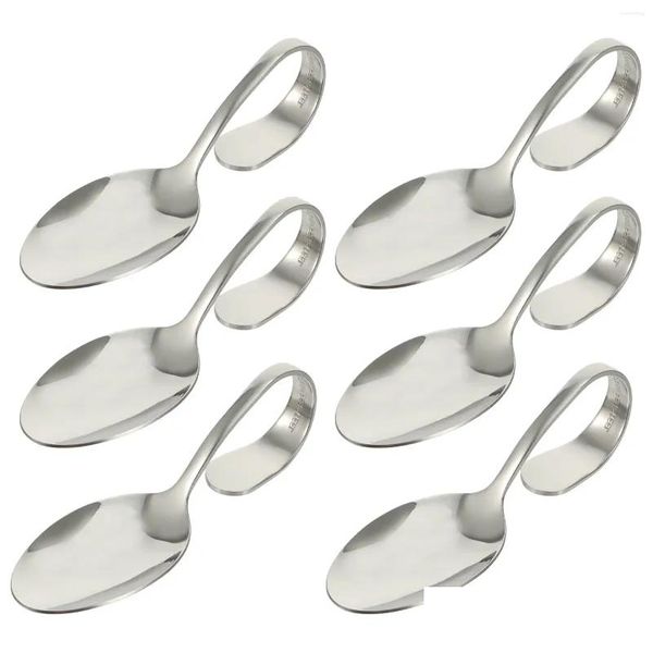 Fourchettes à poignée incurvée Cuillère en acier inoxydable Apéritif Canape Cuillères de service 6pcs Café Stir Espresso Enfant Drop Livraison Home Garde Dhtkv