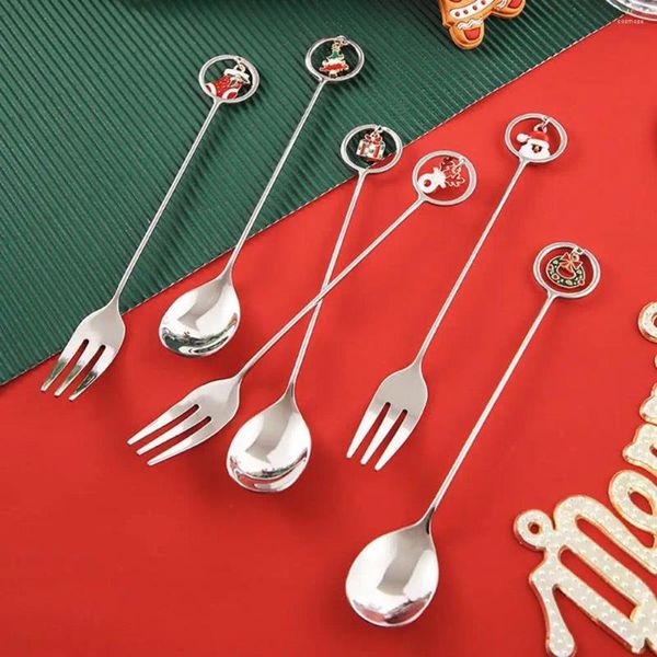 Forks Elegant Mirror Finish Finish Cutlery Set en acier inoxydable Fork Spoon Festive Snowman Design For Tea