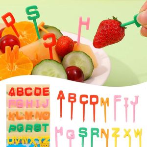 Fourchettes à fruits Alphabet anglais, Mini dessin animé pour enfants, Snack, gâteau, Dessert, choix de nourriture, cure-dents, Bento, décor de fête