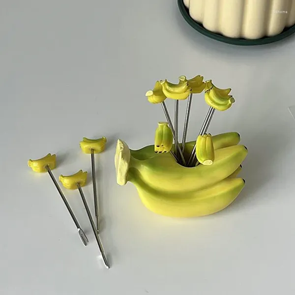 Forks Fashion Ins Banana Model Picks para niños Fruta de pastel kawaii con base de lindos accesorios de cajas de bento decoración de cocina