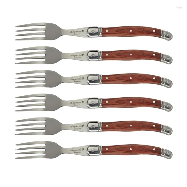 Forquetas Laguiole de bistec mesa de mesa de acero inoxidable cena cuchara de madera de madera baran restaurante coreano coreano 4-10pcs