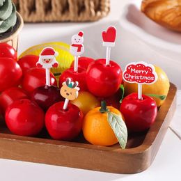 Vorken Vrolijk Kerstfeest Dier Fruitvork Kwaliteit Plastic Mini Cartoon Kid Cake Tandenstoker Bento Lunch Feestdecoratie