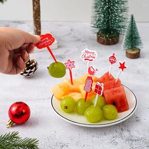 Forks Merry Christmas Animal Fruit Vork Grade Plastic Mini Cartoon Kids Cake Tootpick Bento Lunch Party Decoratie
