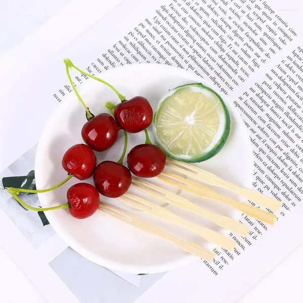 Fourchettes Mini apéritif boissons pics buffet en bois 100 pièces cerise fruits fête jetable bambou