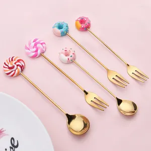 Forks Mini Children's Cartoon Spoon Fork Donut Coffee Dessert Tea Ice Cream Tool Kitchen servies